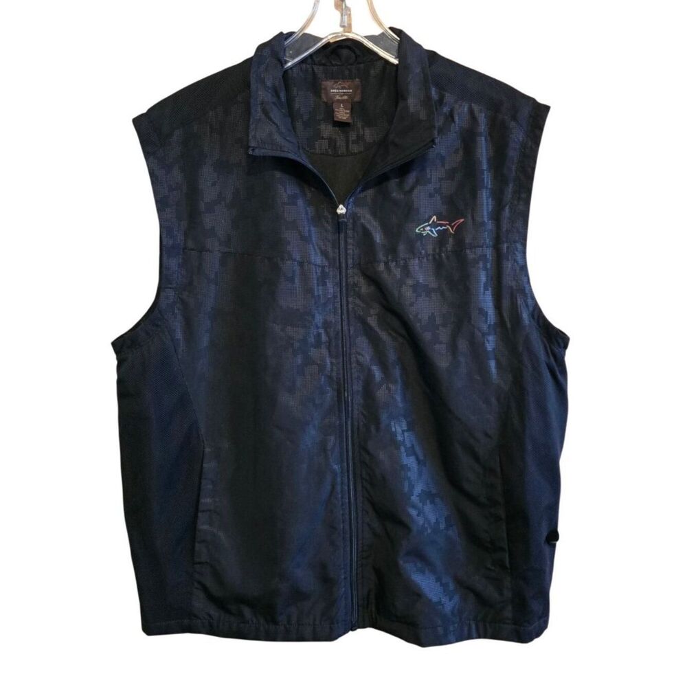 Greg Norman Black Camo Vest Large Polyester Shark Logo Zip golf outdoor